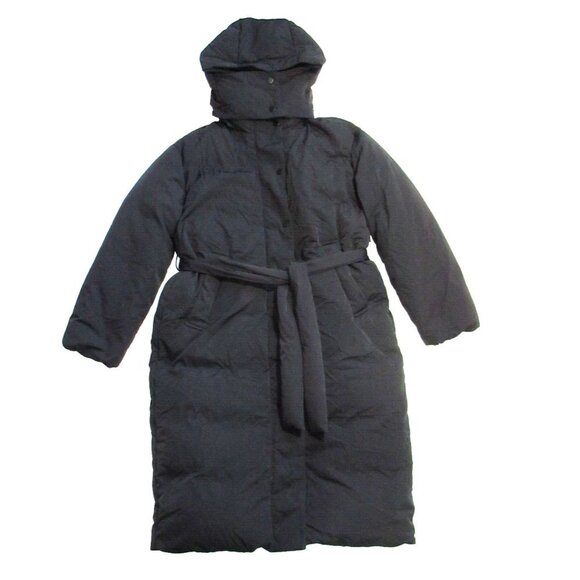 NWT Everlane The Duvet Puffer in Black Belted Hooded Oversized Midi Coat M - Picture 2 of 5